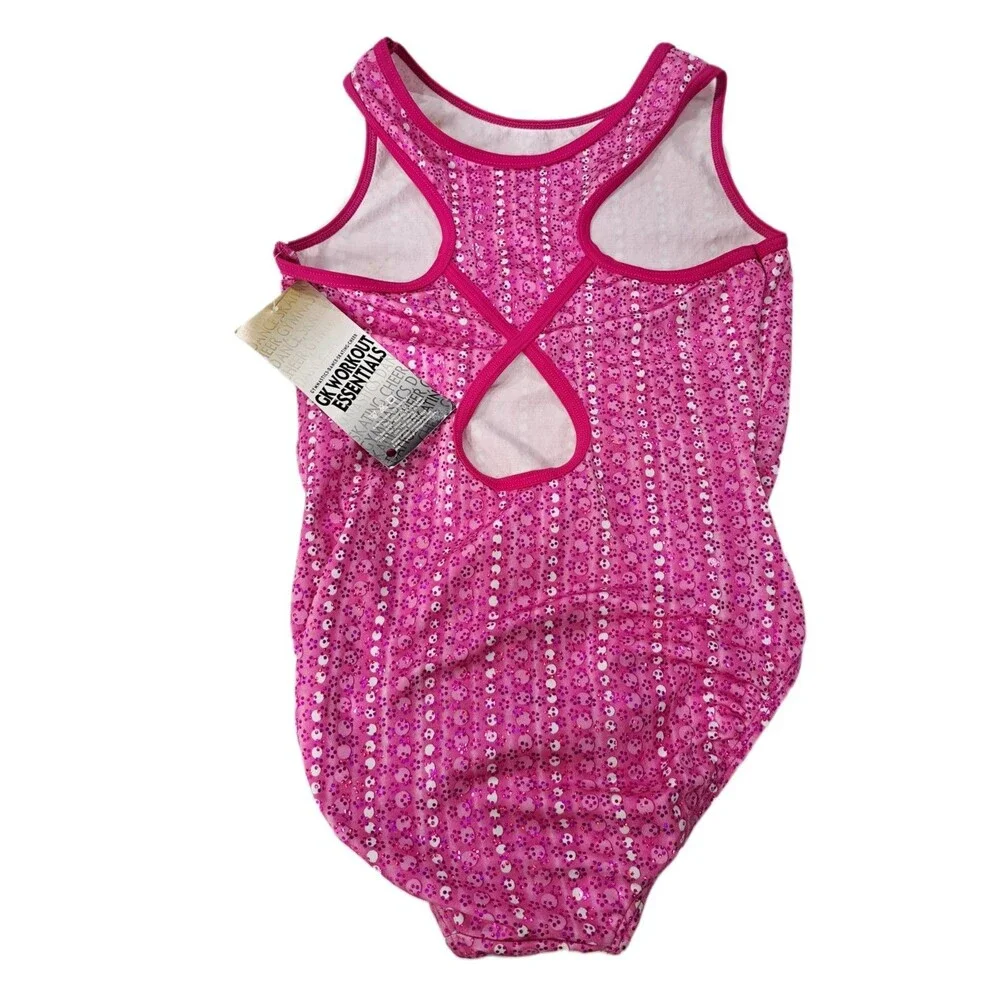 GK Elite VTG Pink Dots Keyhole Racerback Tank Leotard Glittery Size AL Adult L - Picture 9 of 16